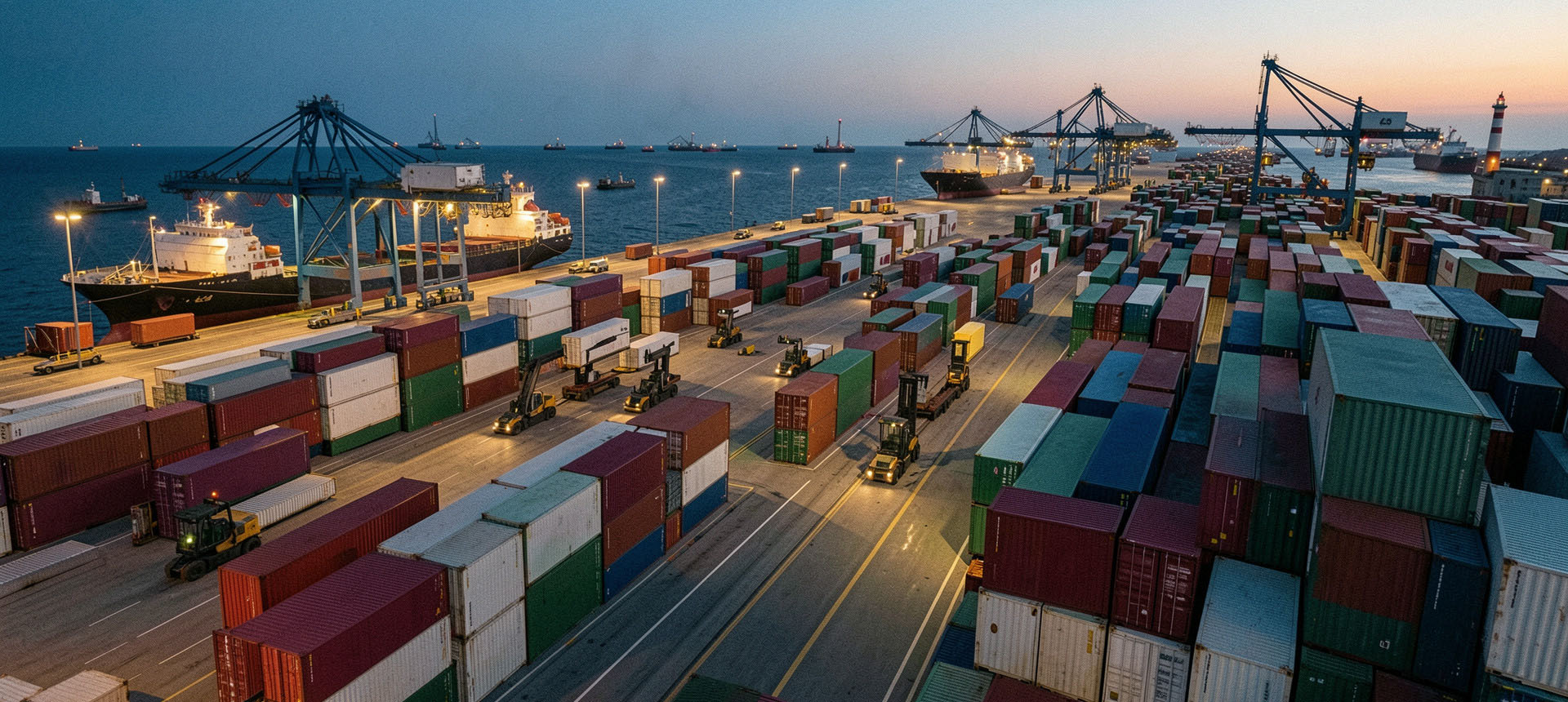 Shipping containers stacked at a regional distribution port